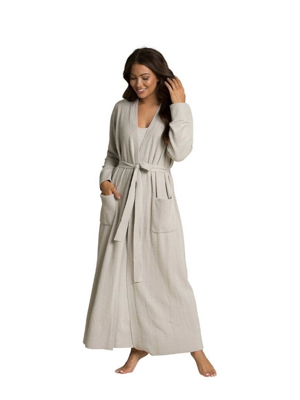 Barefoot Dreams Long Cream Wrap Robe with Tie